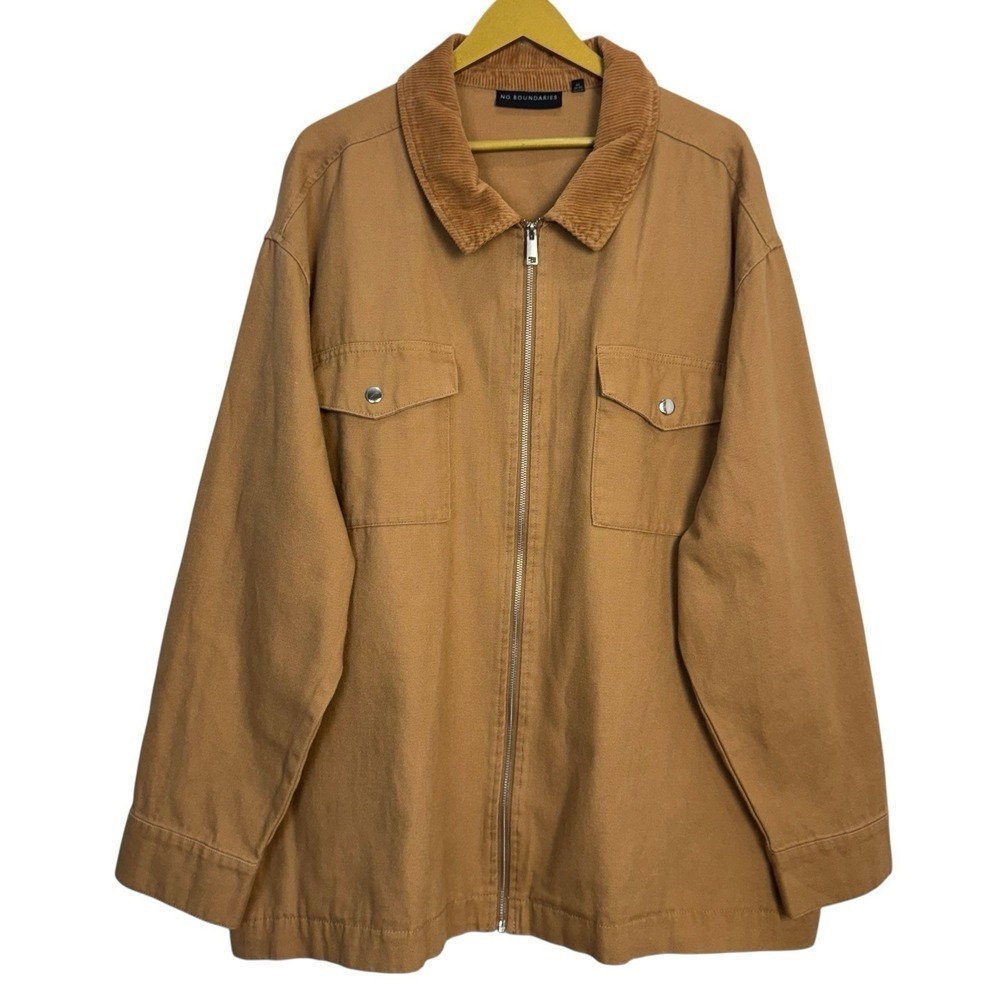 No Boundaries Mens 3XL Canvas Corduroy Trucker Jacket Brown Duck Barn Chore Y2K